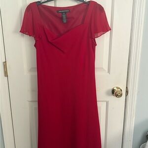 Jones Wear Vibrant Red Midi Dress with Sheer Sleeves